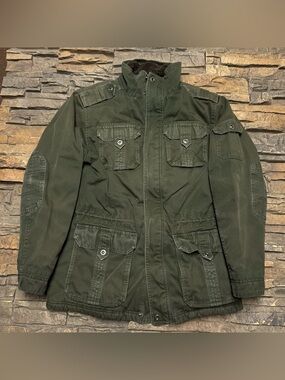 LL Bean Military Barn Jacket Mens Small Green Sherpa Lined Field Coat Chore